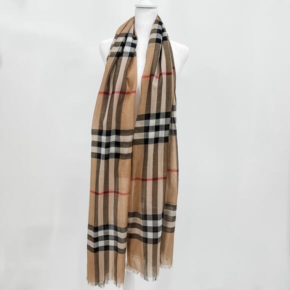Burberry Scarf Authentic Beige Gauze Lightweight Plaid Nova Check Long Oversized - Picture 3 of 8